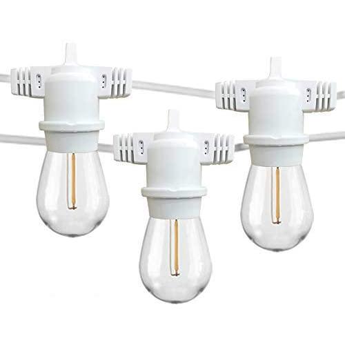 YVETTE 49Ft LED Outdoor String Lights, Waterproof 16 E26 Sockets and 17 S14 Edison Vintage Bulbs(1 Spare), ETL Approved, 2700K Warm White LED Light String for Patio Wedding (White)