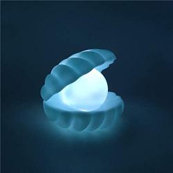 Shell Pearl Night Light Bedside Night Lamp Bedroom Light Clamshell Mist Night Lights Streamer Mermaid Fairy Shell Night Lamp for Christmas Gift Decoration MODOAO (Blue)