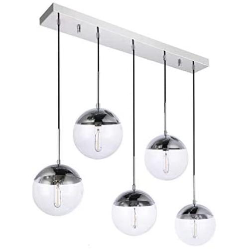 Kitchen Pendant Light with Sphere 5-Light, A1A9 Modern Industrial Glass Ball Globe Ceiling Lights Fitting, E26 LED Chandelier Lamp Fixture for Kitchen Island, Bar, Dining Room, Counter, Cafe (Chrome)