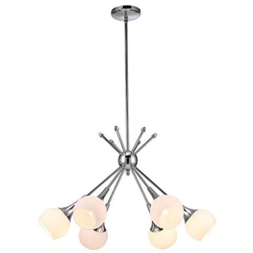 6-Light Modern Sputnik Pendant Light Mid Century Chandelier Semi Flush Mount Ceiling Light Industrial Vintage Ceiling Light for Foyer Bedroom Dining Room (Chrome)