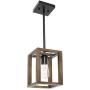 VINLUZ 1-Light Wood Pendant Lighting Rustic Style Black Walnut Natural Wooden Frame Farmhouse Kitchen Island Chandeliers Hanging Lamp for Dining Room Foyer Entryway Hallway
