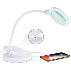 Brightech Lightview Magnifying Glass & Bright LED Lamp with Stand, Clamp - Lighted Glass Magnifier with USB Charging Port (Enjoy Music As You Work) – Dimmable Light for Reading, Crafts – 1.75x - Black