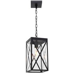 MELUCEE Indoor Outdoor Pendant Light Black Finish, 1-Light Exterior Hanging Light Fixtures Ceiling Lantern with Clear Glass for Porch Hallway Entryway