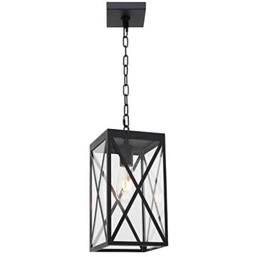 MELUCEE Indoor Outdoor Pendant Light Black Finish, 1-Light Exterior Hanging Light Fixtures Ceiling Lantern with Clear Glass for Porch Hallway Entryway