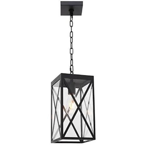 MELUCEE Indoor Outdoor Pendant Light Black Finish, 1-Light Exterior Hanging Light Fixtures Ceiling Lantern with Clear Glass for Porch Hallway Entryway