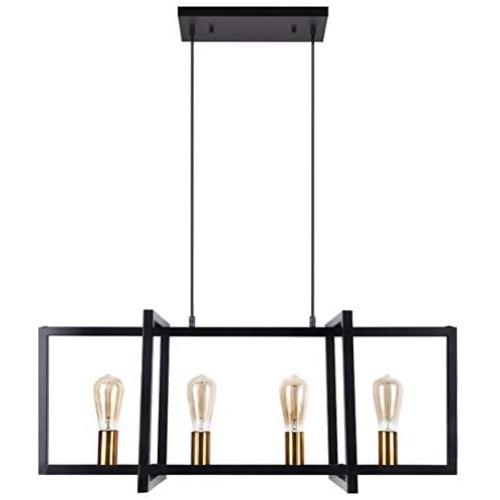 bgLight Modern Kitchen Island Light Fixture, 4-Light Industrial Dining Room Ceiling Chandelier Light, Matte Black with Warm Brass Accent Finish