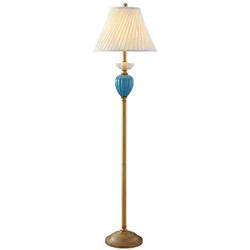 Reading and Floor Lamp Modern Floor Lamp Antique Copper Lighting Blue Ceramics and Fold Drum Shade Floor Lamp Vertical Reading Lamp for Living Room Reading Bedroom Office Modern Standing Lamp