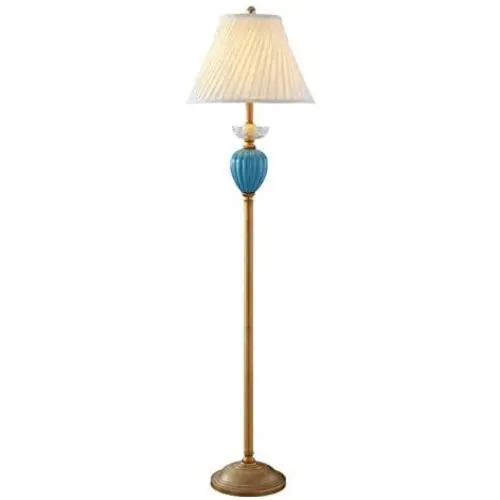 NYKK Floor Lamp Modern Floor Lamp Antique Copper Lighting Blue Ceramics and Fold Drum Shade Floor Lamp Vertical Reading Lamp for Living Room Reading Bedroom Office Standing Light