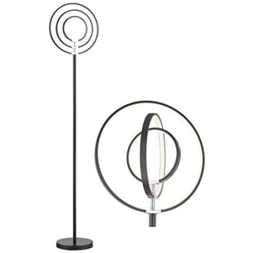 Modern LED Floor Lamp for Living Room, Art Studio, Bedrooms Office Floor Lamps Daylight with Bright Ring Sunlight Lighting Contemporary Globe Tall Lamp Standing Light Black Torchiere Pole Circle Lamp