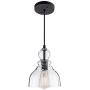 LANROS Industrial Mini Pendant Lighting with Handblown Clear Seeded Glass Shade, Adjustable Cord Farmhouse Lamp Ceiling Pendant Light Fixture for Kitchen Island Restaurant Kitchen Sink, Black, 1 Pack