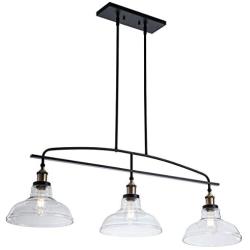 Modern 3-Light Pendant Lighting ,Adjustable Kitchen Island Lights Hanging Height Lamps with Glass Shade Linear Chandelier Ceiling Light for Dining Living Open Kitchen Room