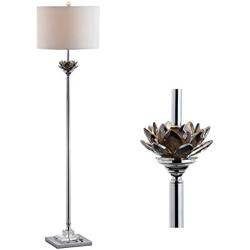 JONATHAN Y JYL2032A Amelia Lotus 59'' Crystal/Metal LED Floor Lamp Contemporary,Transitional,Traditional for Bedrooms, Living Room, Office, Reading, SmokeGray/Chrome