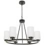 TODOLUZ 6-Lights Black Rustic Chandelier Wagon Wheel, 24.8'' Dining Room Light Fixtures Hanging with Opal White Glass for Foyer Living Room Kitchen