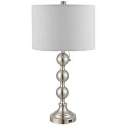 WINGBO 28 Inches Elegant Table Lamps Set of 2, Modern Bedside Light for Living Room Bedroom Accent, Modern Stacked Ball Body and White Linen Tapered Drum Shades