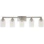 VINLUZ Industrial 5 Light Vanity Bathroom Light fixtures Brushed Nickel Modern Wall Lighting Sconces with Clear Glass Shade for Living Room Hallway
