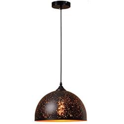 LITFAD Pendant Light 11.81'' Industrial Weathered Iron Hollowed-Out Dome Shade Single Pendant Lamp Mounted Ceiling Light fixtures with Adjustable Chain for Kitchen Dining Room Restaurant Bar - D