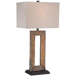 Tahoe Rustic Table Lamp Natural Slate Off White Rectangular Shade for Living Room Family Bedroom Bedside Nightstand - Franklin Iron Works