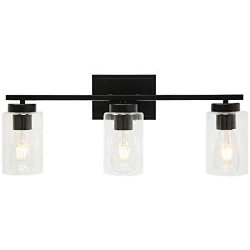 TULUCE Vintage Bathroom Lighting,3 Light Wall Lights,Black Industrial Farmhouse Sconces Wall Lighting Finish with Clear Glass Shade for Bathroom,Mirror Cabinets,Vanity Table,Living Room,Foyer,Hallway.