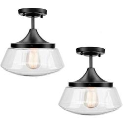 Ceiling Light Fixture 2 Pack 2 Bulb Flush Mount Light Glass Light Fixtures Ceiling Glass Flush Mount Ceiling Light for Dining Room, Glass Kitchen Light for Indoor Outdoor Use