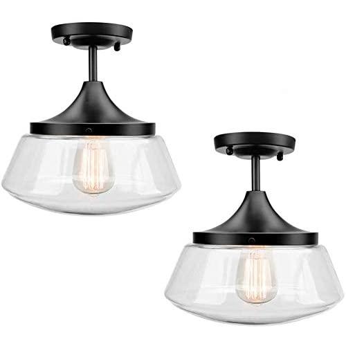 Ceiling Light Fixture 2 Pack 2 Bulb Flush Mount Light Glass Light Fixtures Ceiling Glass Flush Mount Ceiling Light for Dining Room, Glass Kitchen Light for Indoor Outdoor Use