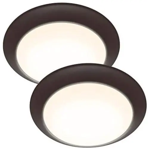Gruenlich LED Flush Mount Ceiling Lighting Fixture, 9 Inch Dimmable 15.5W 1050 Lumen, Aluminum Housing Plus PC Cover, ETL and Damp Location Rated, 2-Pack (Bronze Finish-3000K)