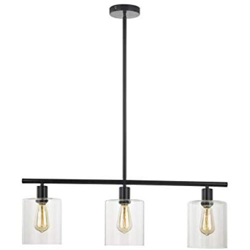 LeeZM Rustic Industrial Chandeliers Modern 3-Light Glass Shades Pendant Lighting Vintage Farmhouse Adjustable Wire Ceiling Light Hanging Lamp For Dining Rooms Bedrooms Living Room Kitchen Island Black