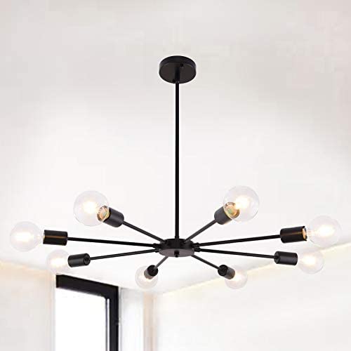 8 Lights Black Sputnik Chandeliers Vintage Ceiling Light Fixture Modern Dual-Purpose Pendant Lighting