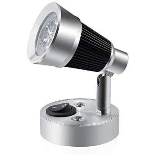 Luxvista 12V 3W RV Reading Light Fixture with Switch - Ajustable Reading Spotlight Wall Sconce Light Surface Mounted LED Lamp for Bedroom, Vehicle, Salon, Caravan, Trailer, and Yacht Daylight (1-Pack)