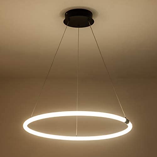 Toupus Modern LED Pendant Light, 33.5W Acrylic Ring Metal Tube Full Lighting Kitchen Island Chandelier Adjustable Lighting Fixture for Bedroom Dining Living Room Coffee Bar