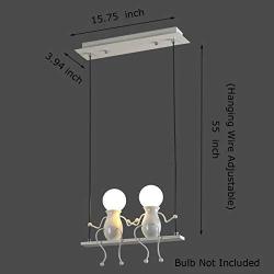 Creative LED Pendant Lighting Modern Double Little People Ceiling Pendant Light Fixture Adjustable Hanging Lights for Bedroom Iron Cartoon Doll Chandeliers Dining Rooms 2×E26 Baking Paint (White, Two)