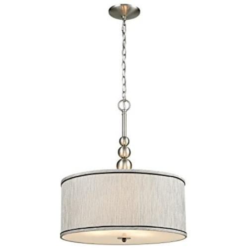 DANXU Modern 3-Light Kitchen Chandeliers Brushed Nickel Drum Shade Gauze Etamine Hanging Pendant Light