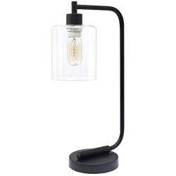 Simple Designs LD1036-BLK, Black Bronson Antique Style Industrial Iron Lantern Glass Shade Desk Lamp