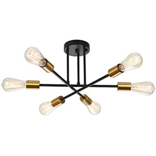 Miduxiy Sputnik Chandelier Modern Black Lighting Fixtures Ceiling Pendant Light 6 Lights for Kitchen Farmhouse Bedroom Dining Room