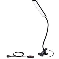 Eye-Caring Table Lamps, 5W Dimmable Adjustable Desk Lamp with Clamp, 3 Color Temperatures, 14 Brightness Levels, Office Working Desk Night Light Eye Protection Book Reading- Black