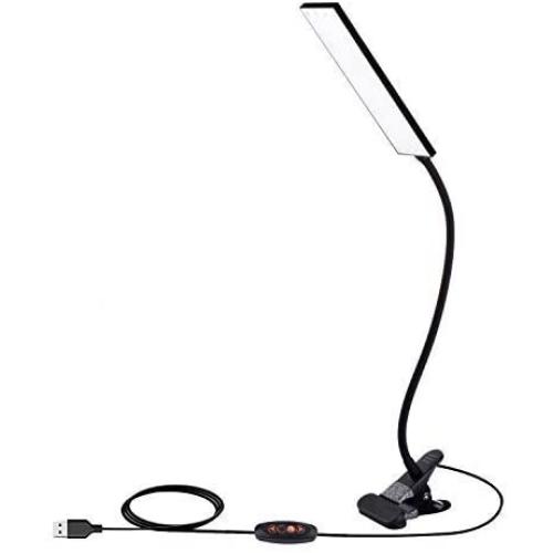 Eye-Caring Table Lamps, 5W Dimmable Adjustable Desk Lamp with Clamp, 3 Color Temperatures, 14 Brightness Levels, Office Working Desk Night Light Eye Protection Book Reading- Black