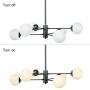 Lampundit Mid Century Modern 6 Light Chandelier, Matte Black Finish with Globe Glass Shade, Industrial Hanging Light Fixture for Living Room, Dining Room, Kitchen Island, Bulb Included, Dia 32.7 inch