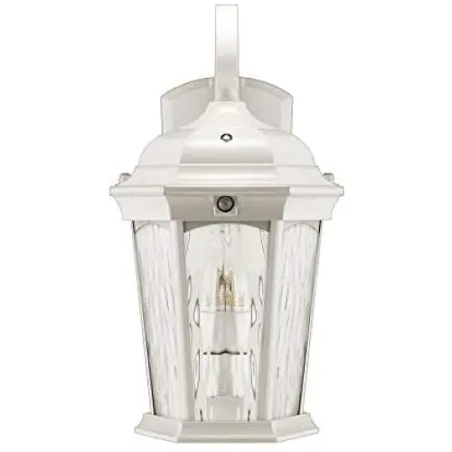 Euri Lighting EFL-140W-MD Flame Lantern Water Glass, with Integrated Security Light (3000K), Photocell and Motion-Sensor (Dusk-to-Dawn), White Housing Euri Lighting EFL-140W-MD Flame Lantern Water Glass, with Integrated Security Light (3000K), Photocell and Motion-Sensor (Dusk-to-Dawn), White Housing