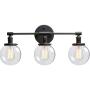 QASIN 3 Head Industrial Wall Lights with Switch, Globe Clear Glass Shade Edison Bulb Lamps, E27 Socket Wall Sconce Fittings for Living Room Dining Room Bedroom Vanity Mirror Light Fixtures (Black)