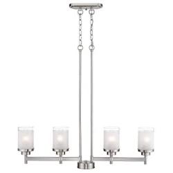 Harriet Modern/Contemporary 4-Light Chandelier Frosted White Linen Glass Shades, Brushed Nickel Finish, Chain Adjustable, HPL03BN-4