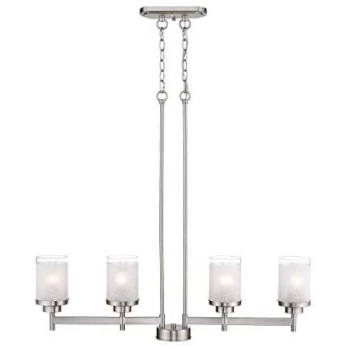Harriet Modern/Contemporary 4-Light Chandelier Frosted White Linen Glass Shades, Brushed Nickel Finish, Chain Adjustable, HPL03BN-4