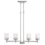 Harriet Modern/Contemporary 4-Light Chandelier Frosted White Linen Glass Shades, Brushed Nickel Finish, Chain Adjustable, HPL03BN-4