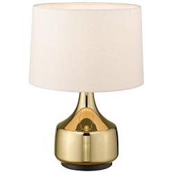 Gold Plating Metal Table Lamp, LMS 21” Classic Bedside Lamp with Linen Drum Lampshade, Modern Nightstand Lamps for Living Room, Bed Room, Dining Room, LMS-044