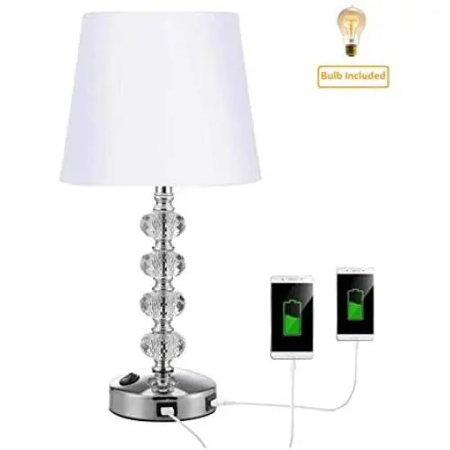 CLK Crystal Table Lamp with 2 USB Charging Ports, Modern Bedside Lamp with K9 Crystal, USB Table Lamp for Bedroom, Living Room, Children Room, Office (Bulb Included) CLK Crystal Table Lamp with 2 USB Charging Ports, Modern Bedside Lamp with K9 Crystal, USB Table Lamp for Bedroom, Living Room, Children Room, Office (Bulb Included)