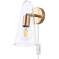 Modern Plug in Wall Sconce, Glass Wall Light One-Light Wall Lamp with Switch Plug Cord for Bedroom Stairway Hallway Living Room Mood Lighting