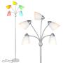 Brightech Medusa LED Floor Lamp - Multi Head Adjustable Tall Pole Standing Reading Lamp for Living Room, Bedroom, Kids Room - Includes 5 LED bulbs and 5 White & Colored Interchangeable Shades – Silver