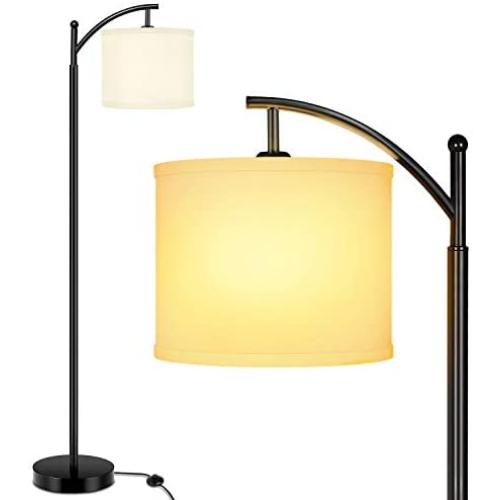 Floor Lamp for Living Room, Reading Standing Light with Arc Hanging Shade with Pedal Switch, Tall Pole Lamp for Bedroom, Office, Hotel, Study Room, Suits Mid Century Modern & Farmhouse - Pale-Yellow