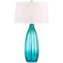 Stella Modern Table Lamp Clear Blue Fluted Glass White Drum Shade for Living Room Family Bedroom Bedside Nightstand - 360 Lighting