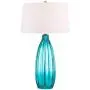 Stella Modern Table Lamp Clear Blue Fluted Glass White Drum Shade for Living Room Family Bedroom Bedside Nightstand - 360 Lighting