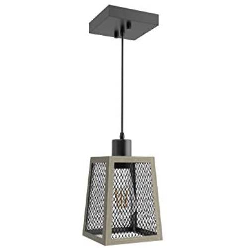 Tipace Vintage Pendant Light Rustic Black and Antique Bronze Wood Industrial Ceiling Hanging Light Fixture for Indoor Kitchen Island Dining Living Room Farmhouse