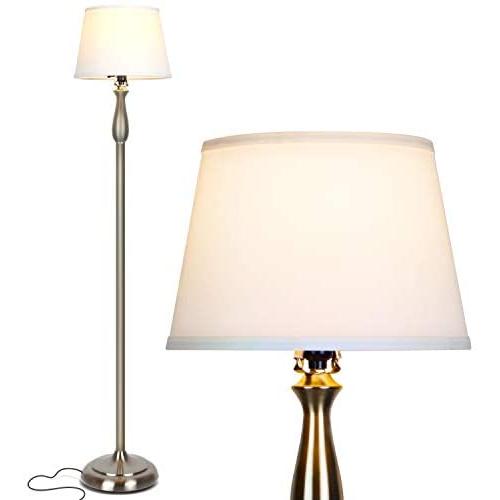 Brightech Gabriella LED Floor Lamp - Free Standing Elegant Style - Tall Pole Light for Living Room, Office Or Bedroom- Modern Upright Light with Fabric Shade - LED Bulb Included - Silver